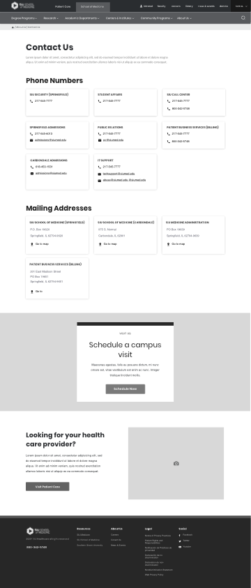 SIU Contact Us Page wireframe